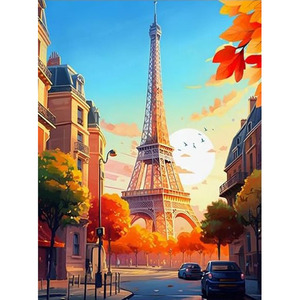 Cuadro de Pared Rectangular con Diseño de Paisajes Otoñales de la Torre Eiffel, Pintura de Diamantes Acrílicos DIY para Decoración del Hogar - Product Image 1