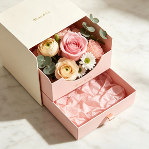 Double Drawer <b>Flower</b> Gift <b>Box</b> With Pink Roses And Eucalyptus High-End Paperboard Packaging <b>flower</b> packing <b>box</b> - Product Image 3