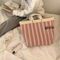 Sac fourre-tout en toile rayée, sac de courses réutilisable pour les courses et les sorties quotidiennes, logo brodé personnalisé disponible