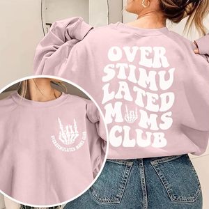 Sweat-shirt Oversize Femme « Club des Mamans Surstimulées » Rose avec Motif Squelette, Pull Tricoté Respirant à Manches Longues - Product Image 6