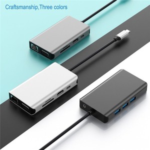 Estación de acoplamiento <span class=keywords><strong>Usb</strong></span> <span class=keywords><strong>C</strong></span> de transferencia de fecha de aluminio 10 en 1 con soporte para computadora portátil Cable combinado Vga <span class=keywords><strong>Displayport</strong></span> <span class=keywords><strong>MacBook</strong></span> <span class=keywords><strong>Pro</strong></span> Estación de acoplamiento - Product Image 3