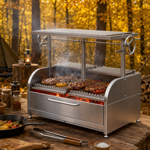 <span class=keywords><strong>Parrilla</strong></span> Santa María de Acero Inoxidable, <span class=keywords><strong>Parrilla</strong></span> Argentina <span class=keywords><strong>Gaucho</strong></span> con Carro para Carbón de Leña, Superficie Antiadherente Plegable - Product Image 3