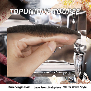 TOPUNIQUE Men's 130% Virgin Remy Human <b>Hair</b> Toupee Real Replacement Indian Bald PU Block Thin Skin Natural Wave Hand <b>Tied</b> - Product Image 3