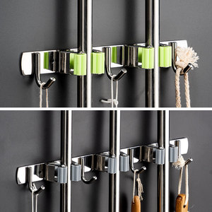 Home Storage Using Household Mop Holder Stainless Steel Glossy Broom Mop Holder Adhesive