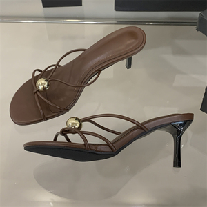 2025 Summer <b>Open</b> <b>Toe</b> High <b>Heels</b> European American Fashion Temperament Stiletto Sexy Outdoor Ladies Slippers - Product Image 4