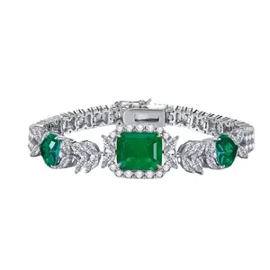 Fine Jewelry Bracelet Green Faux Emerald Diamond Tennis Bracelet Rhodium Plated 925 Sterling Silver Bracelet