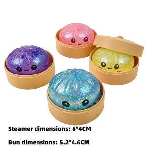 Plush Steamed Bun Squeeze Toy Simulation Bao Stress Relief Fidget Toy <b>Beads</b> Sparkles Soft Squishy Sensory Decompression - Product Image 6