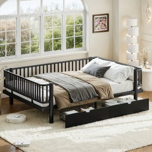 Base de Cama Minimalista Queen Size con Cajones de Almacenamiento, Estructura Metálica de Tubo Redondo, Resistente, Ahorra Espacio, ODM OEM - Product Image 1