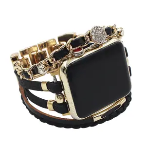 Luxuskette Leder-Edelstahlarmband für Apple Watch Band 41 MM 45 MM Mehrlageschleifen-Armband Armband für iWatch