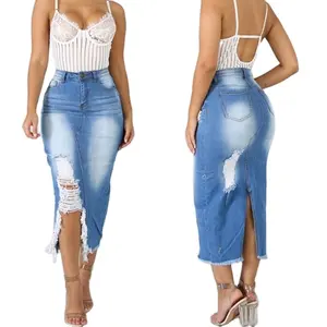 Popular Products Uniquely Designed straight high Waist Sexy Girls Split Skirts Denim Skirt For Women