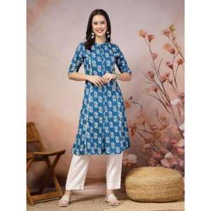 Conjunto de Kurta resistente a las arrugas con estampado Floral para mujer - Product Image 1