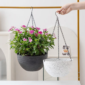 Grand pot suspendu en plastique, finition mouchetée, design de bol côtelé, <span class=keywords><strong>suspension</strong></span> par chaîne en fer pour jardin, balcon, intérieur - Product Image 6