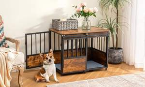 Jaula de madera para perros de 32 pulgadas, puerta doble, interior deslizante, resistente a la masticación, mesa auxiliar para perros grandes y medianos, también hace casa para mascotas - Product Image 4