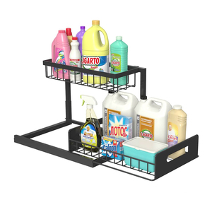 Scaffale Personalizzato in Metallo per <span class=keywords><strong>Cucina</strong></span> e Bagno, Organizzatore Estraibile a 2 Livelli Sotto Lavello, Ripiani Scorrevoli per Armadietto Sottolavello - Product Image 1