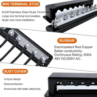 Barre de bus à courant élevé 600A 300V AC / 48V DC 8 voies 3/8\" (M10) goujons Bloc de distribution électrique de câblage avec couvercle