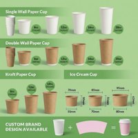 Vente en gros de gobelets à café jetables écologiques biodégradables en papier kraft à double paroi avec couvercle, logo personnalisé imprimé pour les cafés