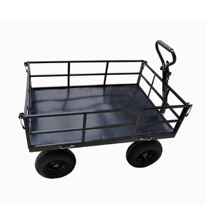 Chariot de manutention industriel et commercial à quatre roues, plateforme métallique, chariot à main, chariot de jardin en métal - Product Image 2