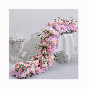Yiwu Ruihe, шелковые искусственные цветы, ряд, белый, розовый, красный, Роза, Цветочный проход, Свадебный бегун, настольный цветочный ряд, украшение для свадьбы - Product Image 1