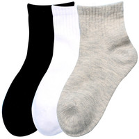 1 paire de chaussettes classiques respirantes en coton/polyester, noires, blanches et grises, unies pour enfants