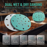 Feuilles abrasives en film polyester vert de 150 mm (6 po) à 17 trous pour le conditionnement professionnel des surfaces