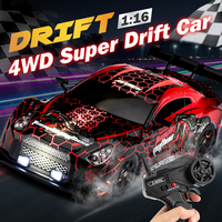Auto RC de Alto Rendimiento para Derrapes, Escala 1/16, 4WD, 2.4GHz, 18KM/H, con Luz y Spray, Recargable por USB, para Niños y Adultos