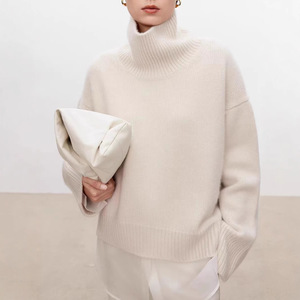 Pull en laine européen <span class=keywords><strong>grande</strong></span> <span class=keywords><strong>taille</strong></span> pour femmes automne hiver confortable <span class=keywords><strong>col</strong></span> <span class=keywords><strong>roulé</strong></span> épaissi profil cachemire lâche pull de Style paresseux - Product Image 2