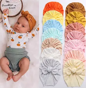 Turbantes de algodón para bebé, turbantes de Color caramelo para niña recién nacida, sombrero hecho a mano, turbante indio, lazos para el pelo, diadema con nudo