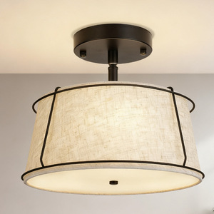Lámpara de techo de estilo japonés retro, pantalla de tambor, marco de metal negro para sala de estar, cocina, dormitorio, loft, iluminación interior - Product Image 1
