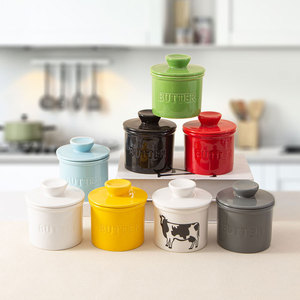 Pot à beurre en céramique avec couvercle, forme cylindrique, style européen, récipient de rangement de cuisine pour beurre, utilisation transfrontalière - Product Image 1