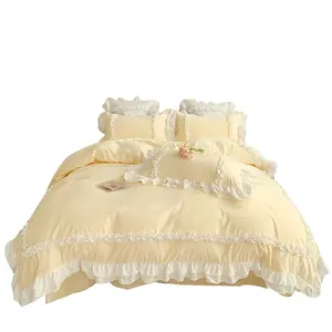 Lovely Lolita Princess Style Washing microfiber solid skirting sheet bedding set with surrounding flounce