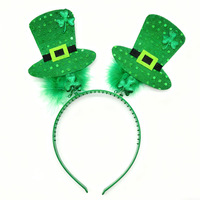 Nouveau serre-tête trèfle irlandais, accessoires de cheveux vert Saint Patrick avec petit chapeau et nœud, mode unisexe, fait main, matériaux variés