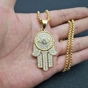 Yunnique – collier pendentif hip-hop en acier inoxydable, or, argent, main Hamsa avec œil en cristal, bijoux cadeau unisexe - Product Image 5
