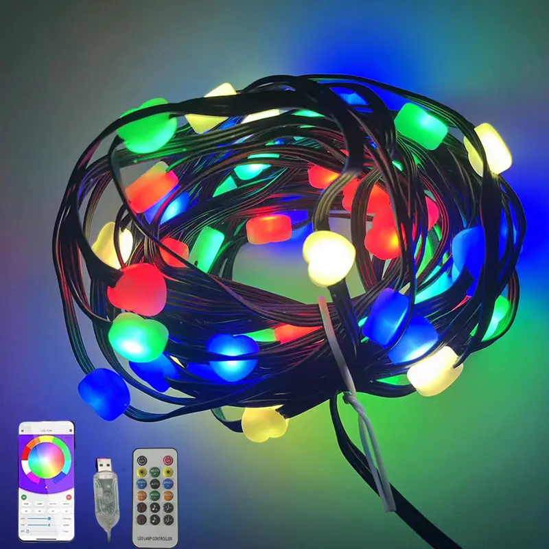 Hot Sell Amazon Heart Shape USB Wifi Remote Outdoor Sound Control Music Single Merry Christmas Holiday String Light