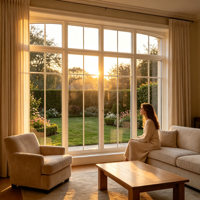 Ventana Francesa de Aluminio con Vidrio Templado Autolimpiante PAS24 para Patio de Mansión, Ventana Exterior de Bajo Mantenimiento