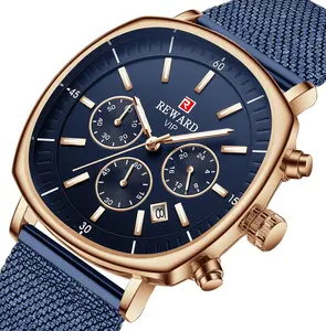 Eward-Reloj de pulsera deportivo de acero inoxidable para hombre, nuevo accesorio masculino de pulsera de cuarzo en color azul con diseño moderno de negocios
