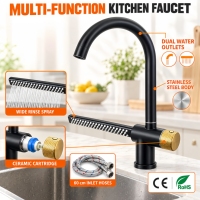 Robinet de cuisine cascade en acier inoxydable 304, monocommande, à poser sur le plan, noir mat, moderne