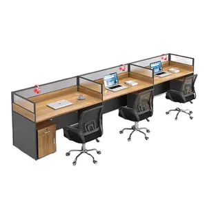 Wholesale price office furniture 3 seat staff workstation wooden computer table office desks table with side cabinet and chair