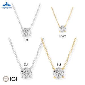 <span class=keywords><strong>Collana</strong></span> <span class=keywords><strong>Solitario</strong></span> con <span class=keywords><strong>Diamante</strong></span> da Laboratorio Rotondo IGI Certificato 0.5ct 1ct 2ct in Oro Massiccio 10K 14K 18K CVD HPHT - Product Image 1
