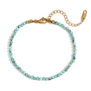 Elegante Novo Ouro <span class=keywords><strong>18K</strong></span> e Aço Inoxidável Pulseira Frisada com Natural Verde Opal Turquesa Presente Perfeito para As Mulheres - Product Image 3