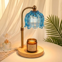 Lampe chauffe-bougie en verre bleu tulipe avec bras en laiton réglable en hauteur, chauffe-bougie sans flamme pour bougies parfumées, pour la maison