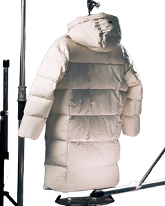 Chaqueta Acolchada Larga con Capucha para Mujer, Color Beige, Acolchada, Holgada, Cálida, Aislada, Informal, para Clima Frío, Uso Diario - Product Image 2