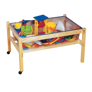 Mesa de agua y arena de madera para preescolar, juego de guardería Montessori para niños pequeños, muebles con ruedas, aula de jardín de infantes - Product Image 2