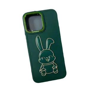 luxury fashion new plating cute 3D tpu electroplated rabbit with Lens film mobile phone case for iphone 15 14 13 12 11 pro max