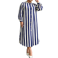 Robe chemise à rayures pour femmes grande taille, à manches longues, à simple boutonnage, coupe droite, jupe décontractée pour femme, grande taille 1XL-5XL