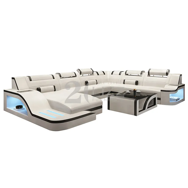 Большой U-образный белый секционный итальянский дизайн, современный кожаный диван для гостиной, набор мебели с диваном, кровать, шезлонг