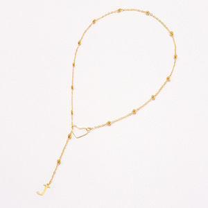 Nuova Collana alla Moda con Ciondolo a Cuore e Lettera Iniziale in Acciaio Inossidabile, Catena Regolabile con Perline, Gioiello da Donna - Product Image 4