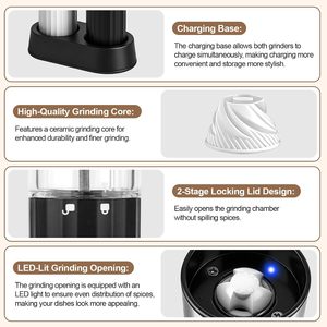 Nouvel ensemble moulin à poivre électrique rechargeable avec support et lumière LED réglable, pour sel et poivre - Product Image 5