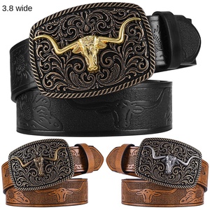<span class=keywords><strong>Ceinture</strong></span> denim occidentale transfrontalière, <span class=keywords><strong>ceinture</strong></span> jeunesse rétro à boucle lisse en alliage tête de taureau, <span class=keywords><strong>ceinture</strong></span> <span class=keywords><strong>tendance</strong></span> à imprimé punk pour hommes et femmes - Product Image 1