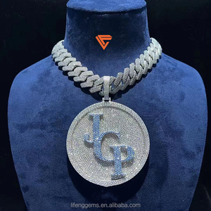 925 Sterling Bạc Tùy Chỉnh Moissanite Vòng Tròn Mặt Dây Chuyền Với Iced Bling Vàng Mạ Lớn <span class=keywords><strong>Hip</strong></span> Hop Phong Cách Đảng Chữ Mô Hình Quyến Rũ - Product Image 1