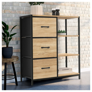 Multi-purpose Storage Cabinet Contemporary Vintage Living Room Cabinet with Drawers 3-Tier Cabinet <b>Metal</b> Furniture - Product Image 2